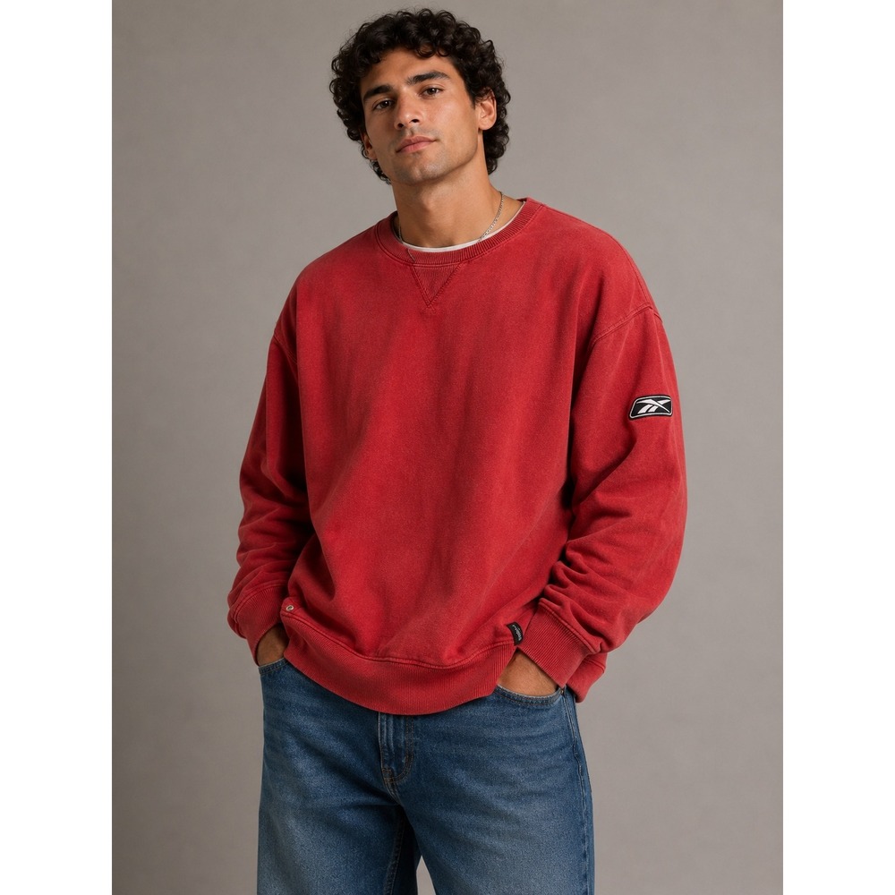 Reebok Vintage Red Crewneck Sweatshirt Mens XL V-Stitch Fleece Pullover Logo |O1